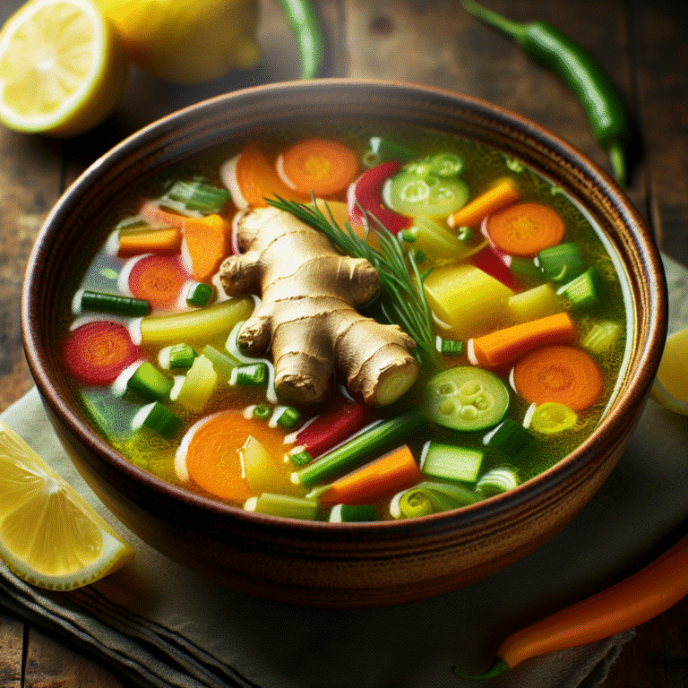 sopa detox energética de gengibre para revitalização